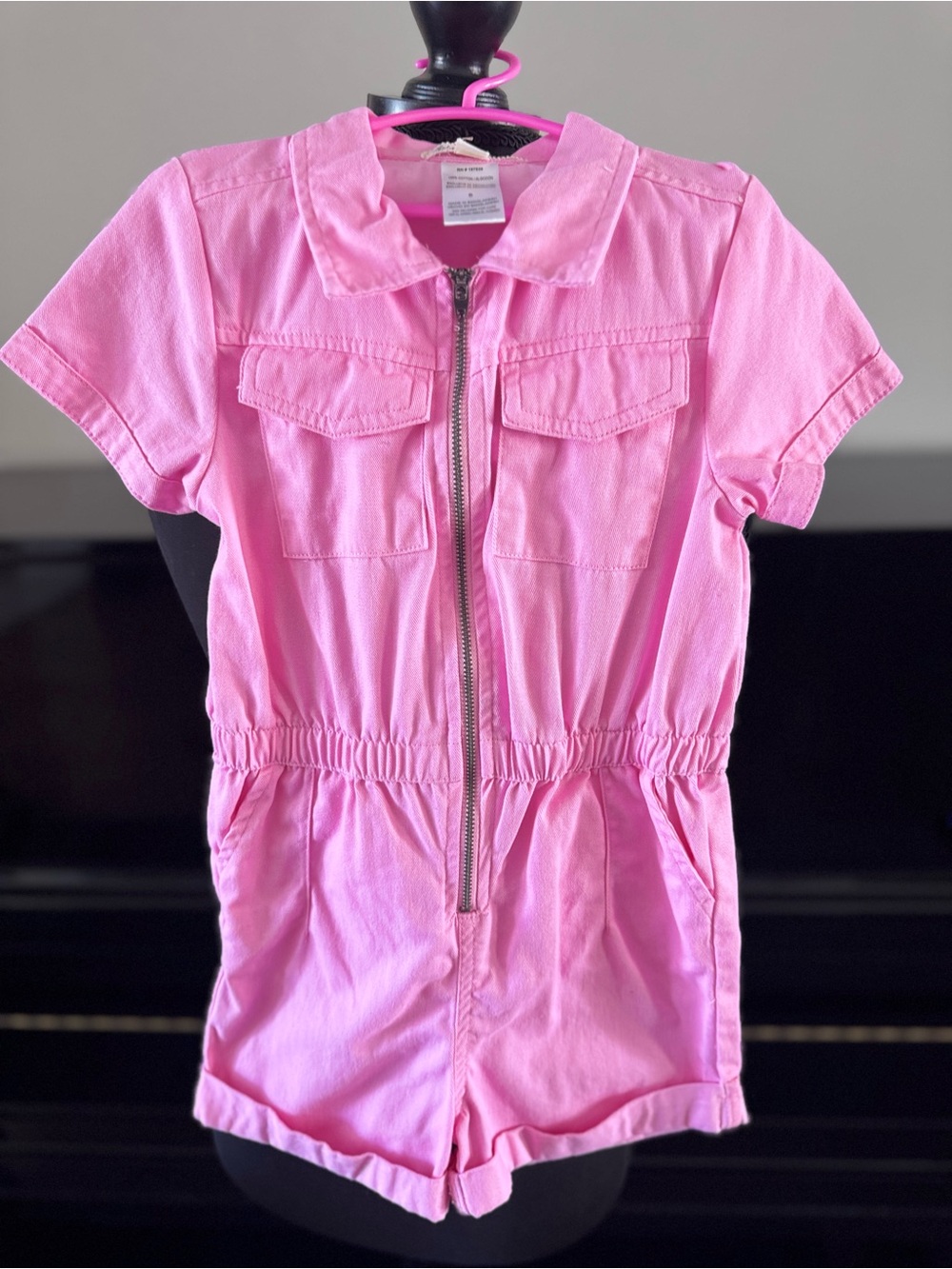 Derek Heart Pink Short Sleeve Zip Front Romper